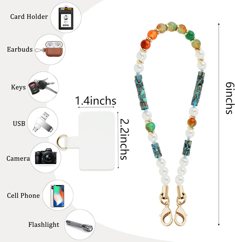 Lostars Store Marble Beaded Phone Wrist Strap,Detachable Phone Bracelet Strap with Tether Tab,Hands-Free Wristlet Strap (Light Green Peacock Agate) - Image 4